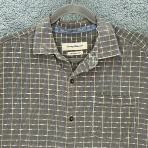 Tommy Bahama Men's Large Silk Blend Shirt Gray Short Sleeve Casual Coastal Beach